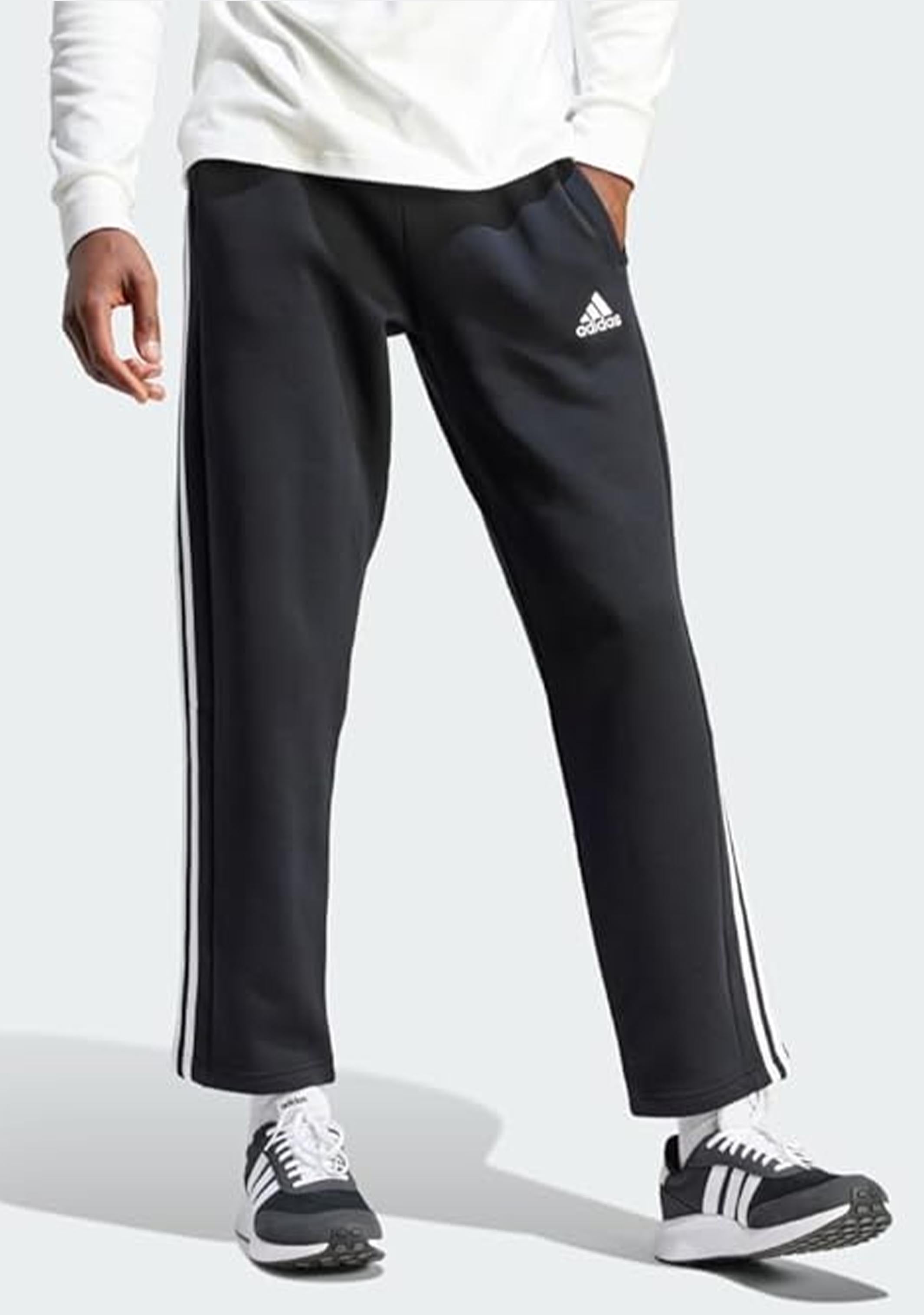 Adidas Men's 3 Stripes Essentials Fleece Open Hem Jogger Pants - Comfortable Athletic Sweatpants for Running, Gym & Casual Wear
