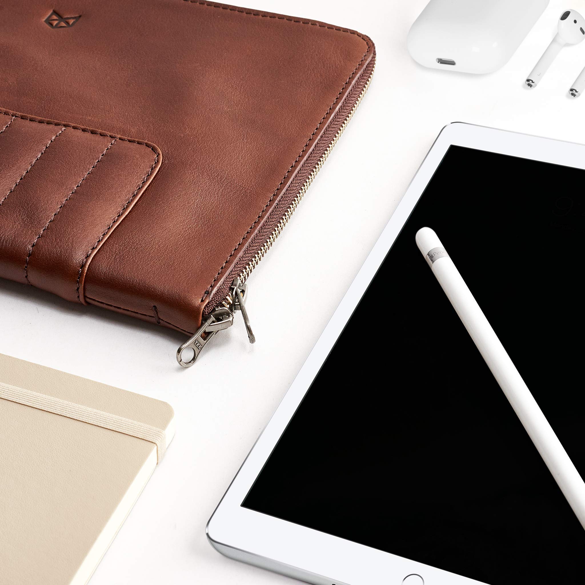 Premium Brown Leather Laptop Tablet Bag for Men - Business Document Holder Portfolio Organizer - Slim Work Folio Sleeve Case - Office Essentials & Professional Gifts for Men - Perfect for Business Meetings, Commuting & Work Travel