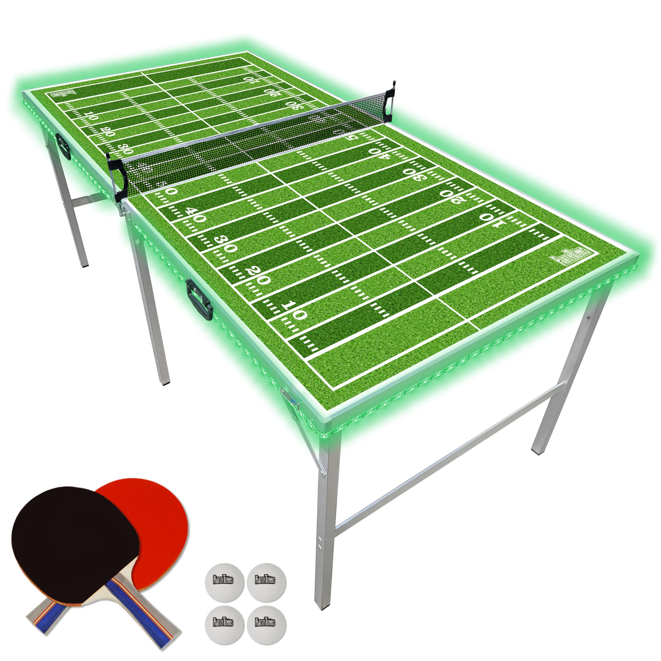 Portable 6ft x 3ft Folding Ping Pong Table for Indoor & Outdoor Use - Includes Net, Paddles & Balls for Kids & Adults | PartyLife Fun-Size Table Tennis Set with Optional LED Lights | Perfect for Family Game Nights, Backyard Parties & Office Recreation