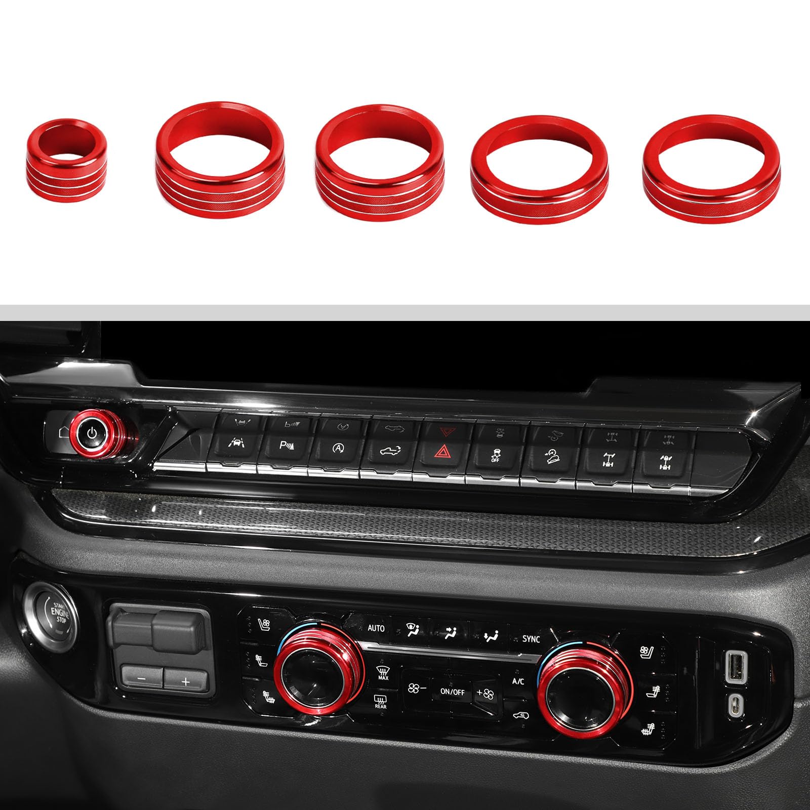 Aluminum Alloy AC Knob Cover for 2022-2025 Chevy Silverado & GMC Sierra - Red Radio & Air Conditioner Switch Button Trim - Upgrade Your Truck Interior Accessories (Perfect for Off-Roading & Daily Commute)