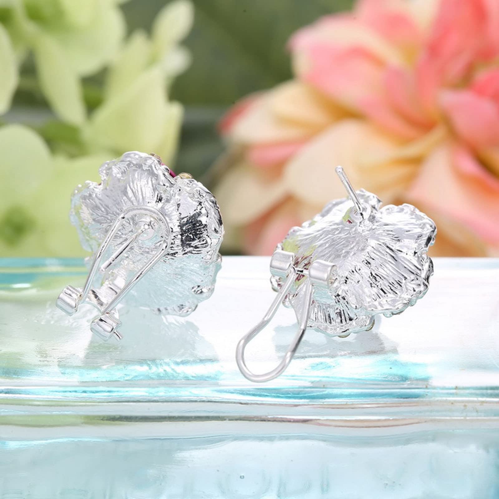 Valentine's Day Rose Rhinestone Hoop Earrings for Women - Elegant Green Stud Earrings for Wedding, Party & Date Night - One Size Metal Jewelry Accessories