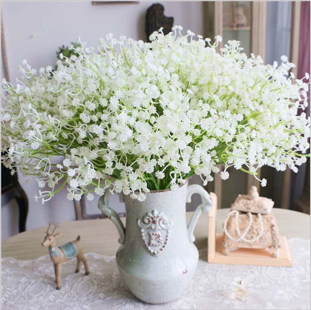 JinHot Fashion 10 Pcs White Artificial Gypsophila Flowers - Fake Baby's Breath Bouquet for Wedding, Home, Party Decorations - Perfect for Centerpieces, Bridal Showers & Table Arrangements