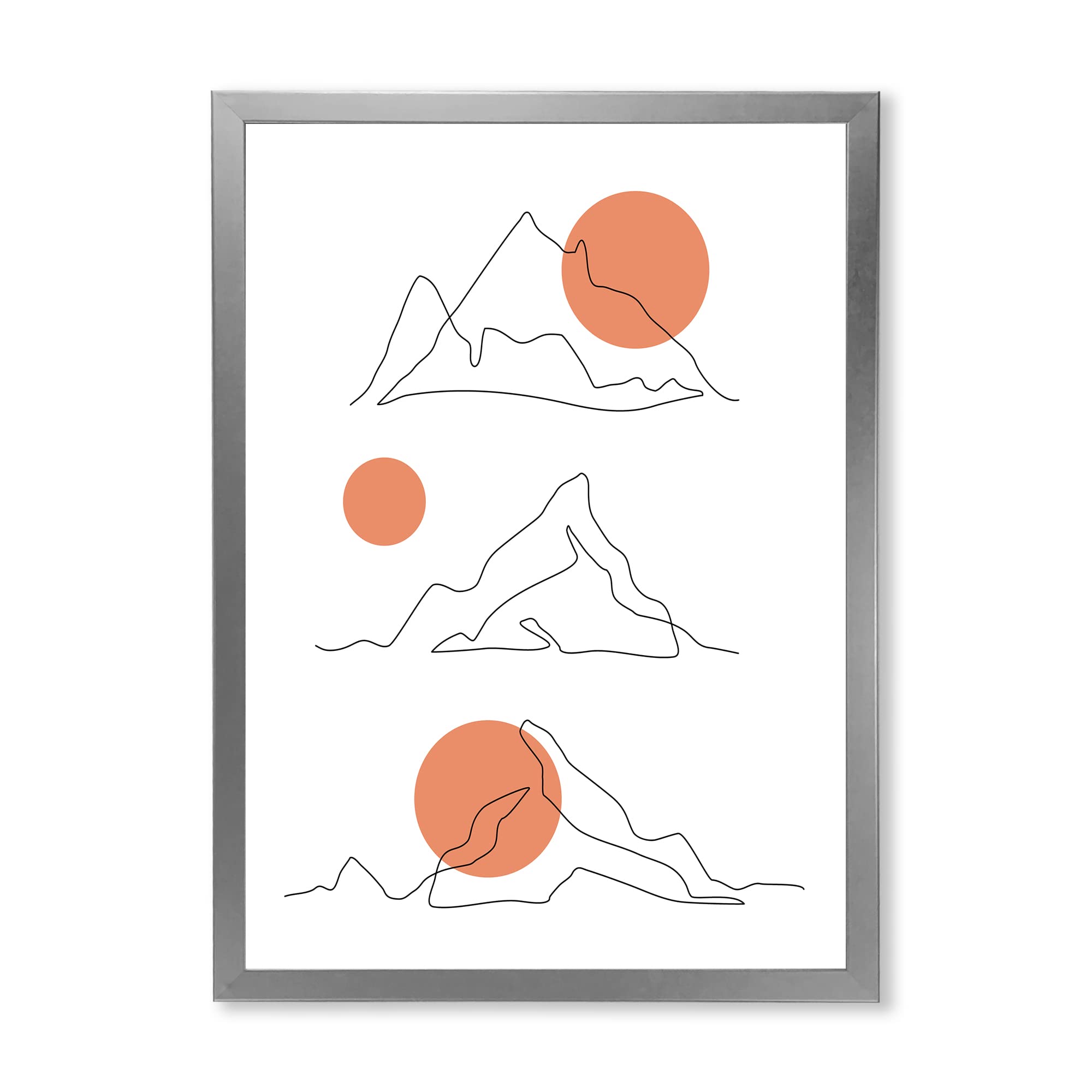 Abstract Mountain Range With Red Moons Modern Framed Wall Art - Contemporary Home Decor for Living Room, Bedroom & Office | Ready to Hang Canvas Painting