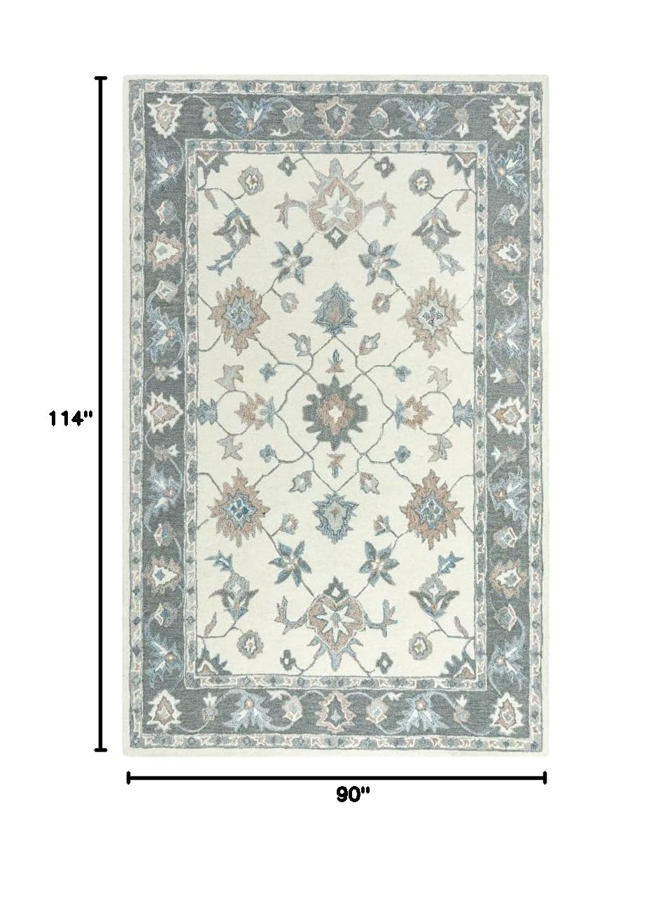 Rizzy Rugs Essence Area Rug ESS101 - Ivory/Gray Bordered Leaves Design - 7'6