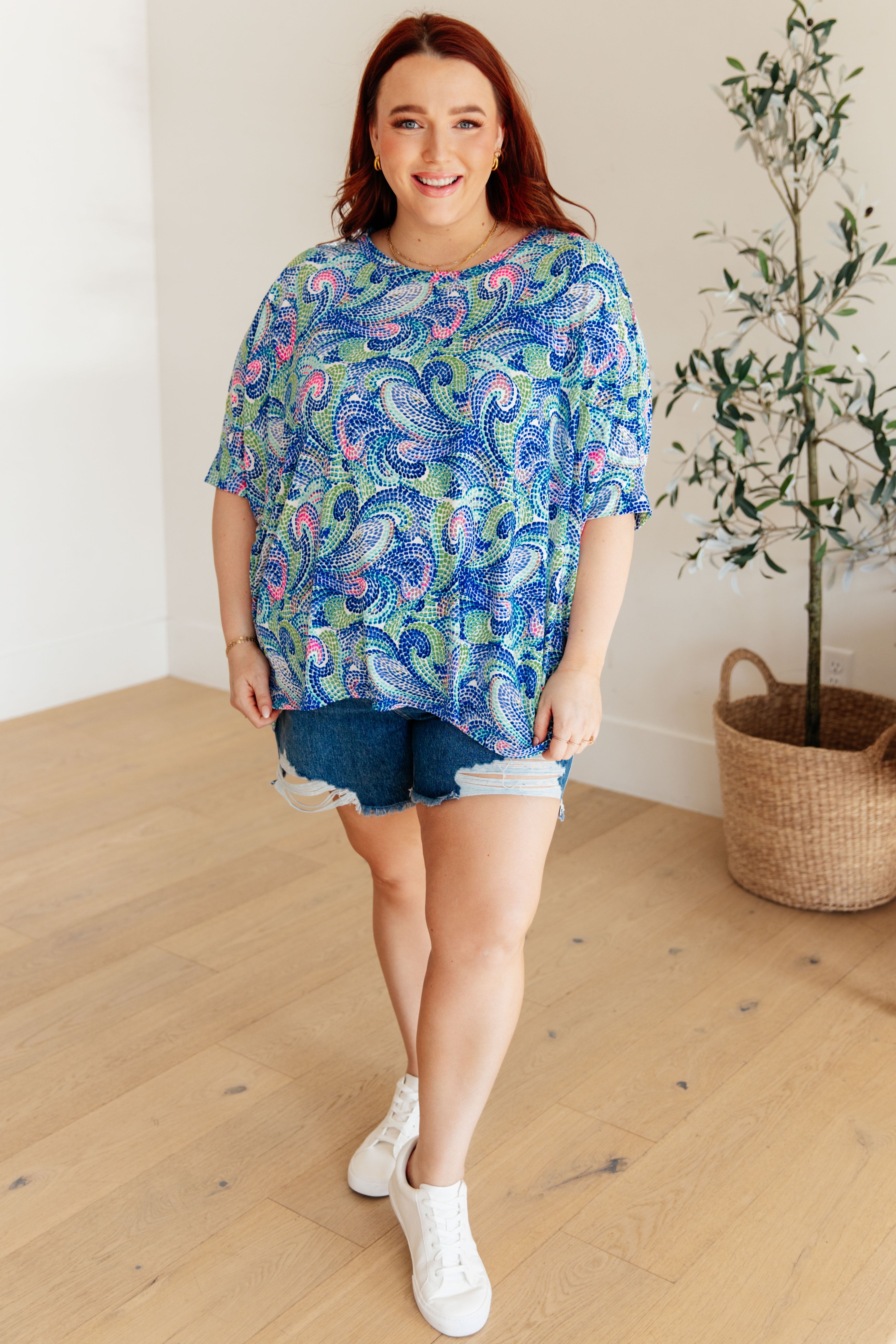 Dear Scarlett Painted Blue Mix Essential Blouse - Women's Fashion Floral Print Top for Casual Wear, Office & Date Night Outfits