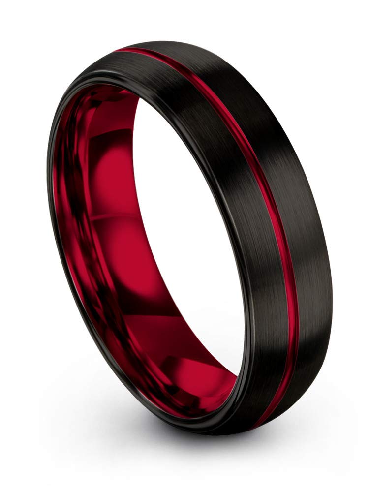 Tungsten Carbide Wedding Band Ring 6mm for Men & Women - Blue Black Center Line, Dome Black Brushed Polished Finish - Custom Engraved Anniversary & Engagement Ring - Perfect for Weddings, Proposals & Special Occasions