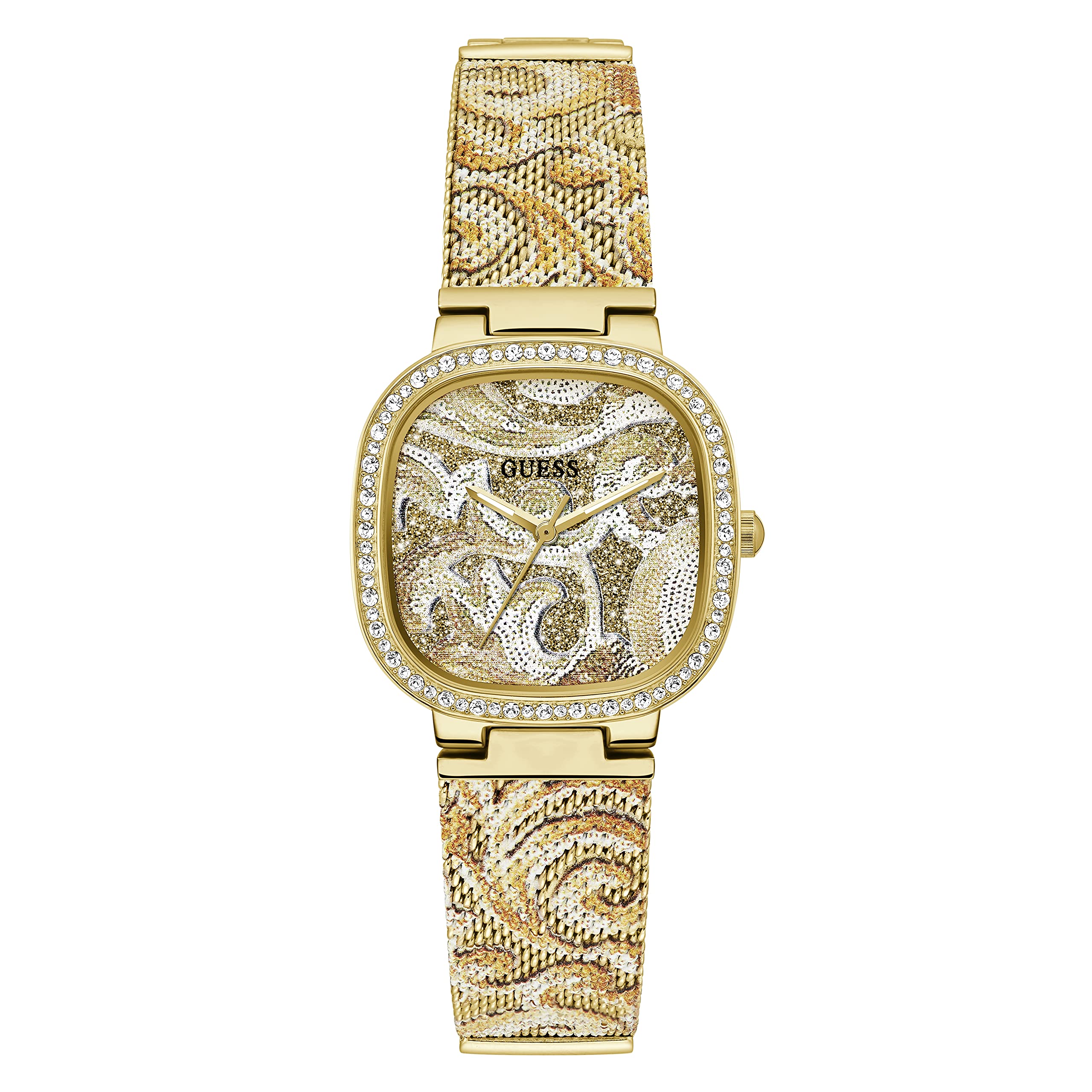 GUESS Women's Rounded Square Case Watch - Stylish Analog Quartz Wristwatch with Stainless Steel Band, Perfect for Everyday Wear, Office & Casual Outfits