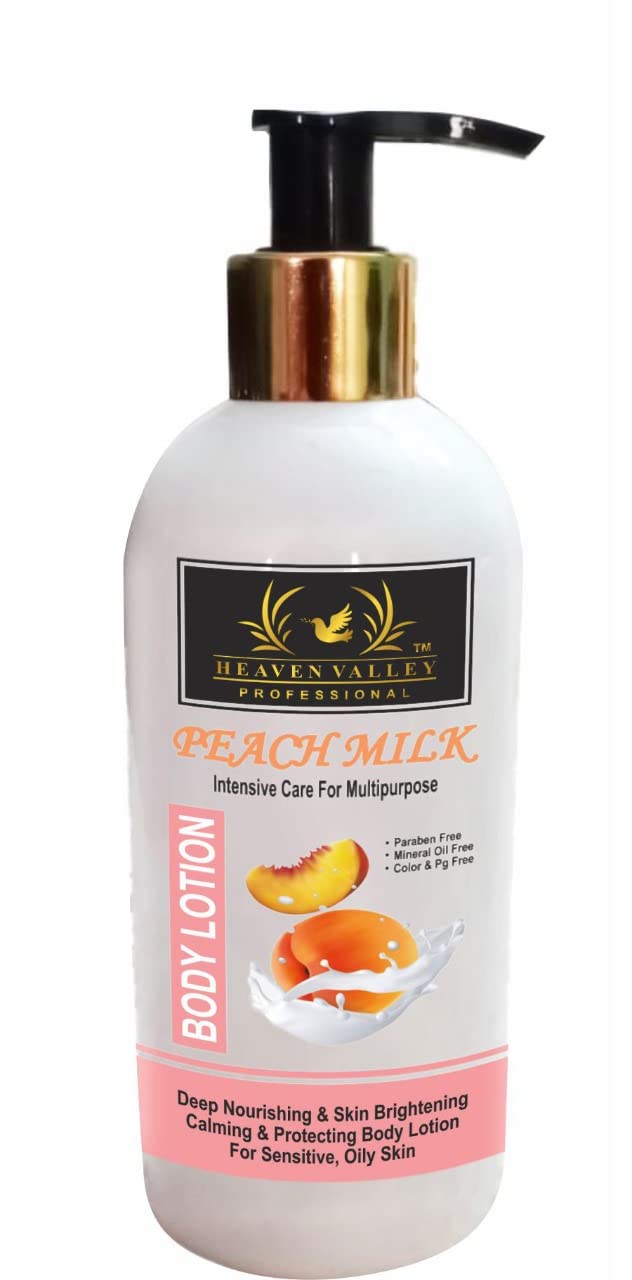 Heaven Valley Peach Milk Body Lotion 300ml - Deep Nourishing, Skin Brightening & Calming Cream for Sensitive & Oily Skin | Hydrating Moisturizer for Daily Use, After Shower & Night Care