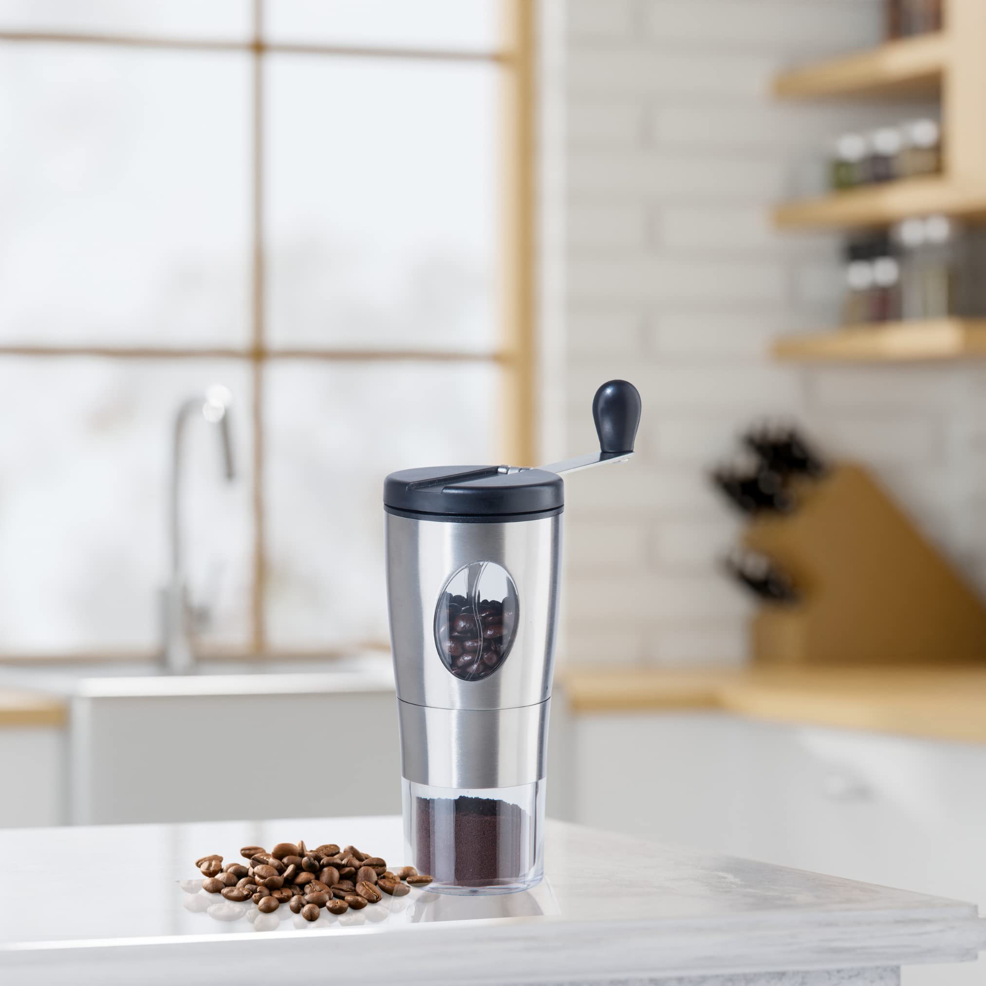 Premium Oggi Manual Coffee Grinder - Stainless Steel Burr Mill with Flip-Over Handle for Compact Storage - Perfect for Home, Office & Travel Coffee Brewing