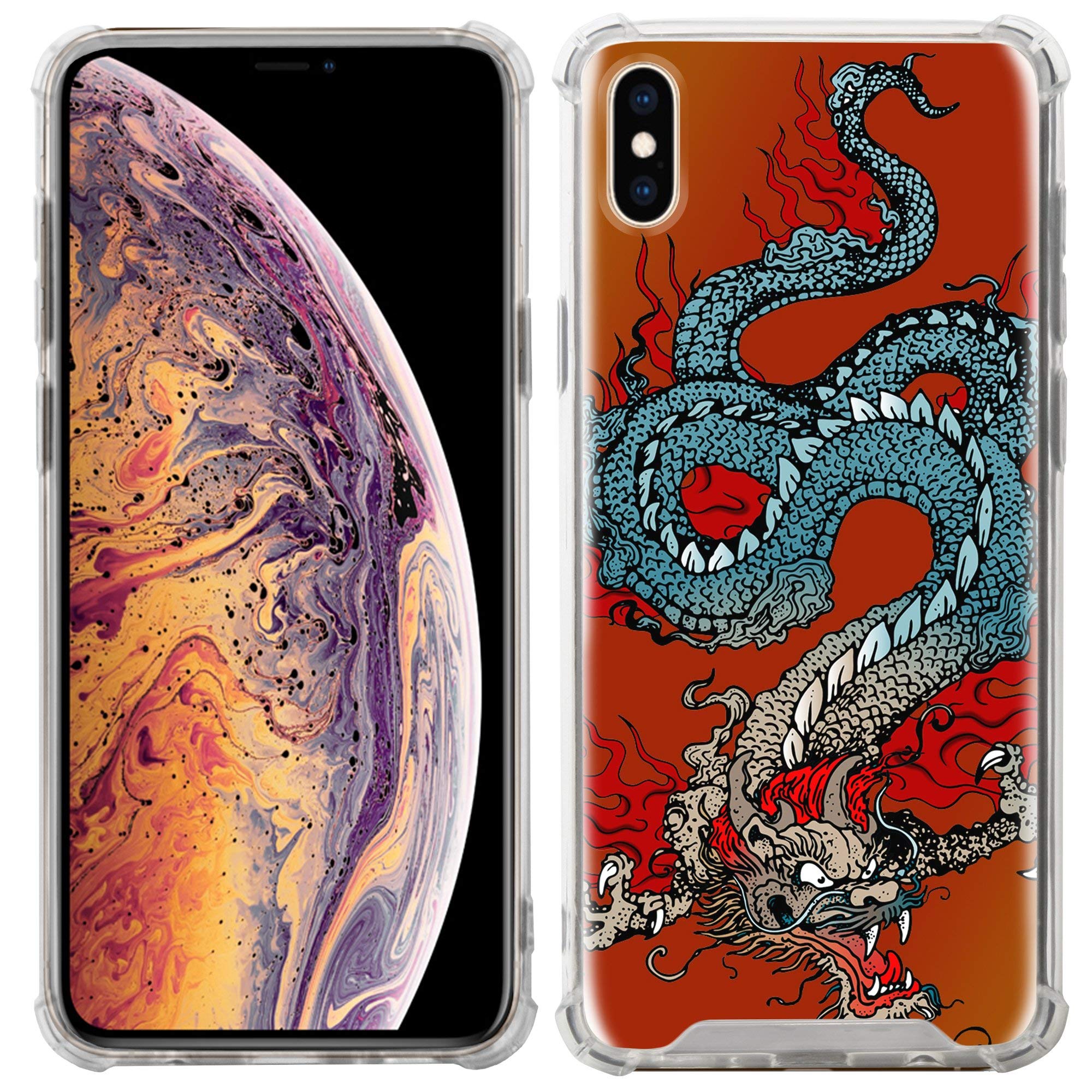 CasesOnDeck Slim Clear Bumper Case for Apple iPhone X/Xs (2017-2018) - Full Body Protection with Dragon Tattoo Design - Perfect for Daily Use, Travel & Outdoor Activities