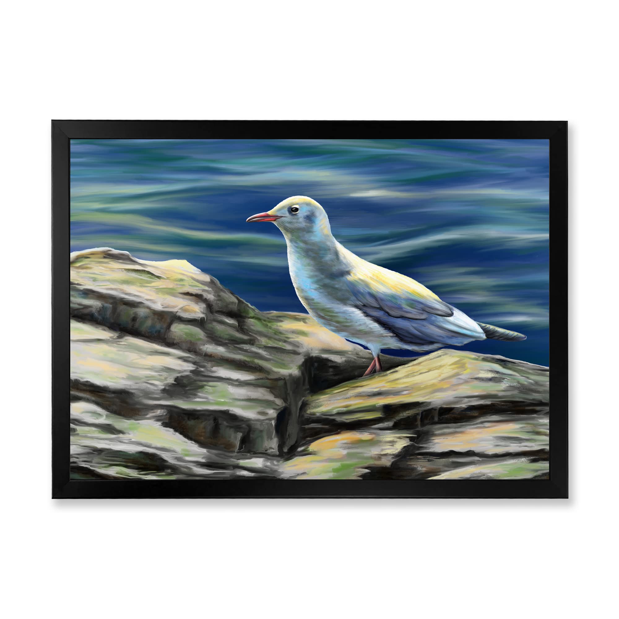 DesignQ Seagull Birds By The Sea Nautical Coastal Framed Wall Art - Beach House Decor, Ocean Theme Living Room & Bedroom Wall Decor