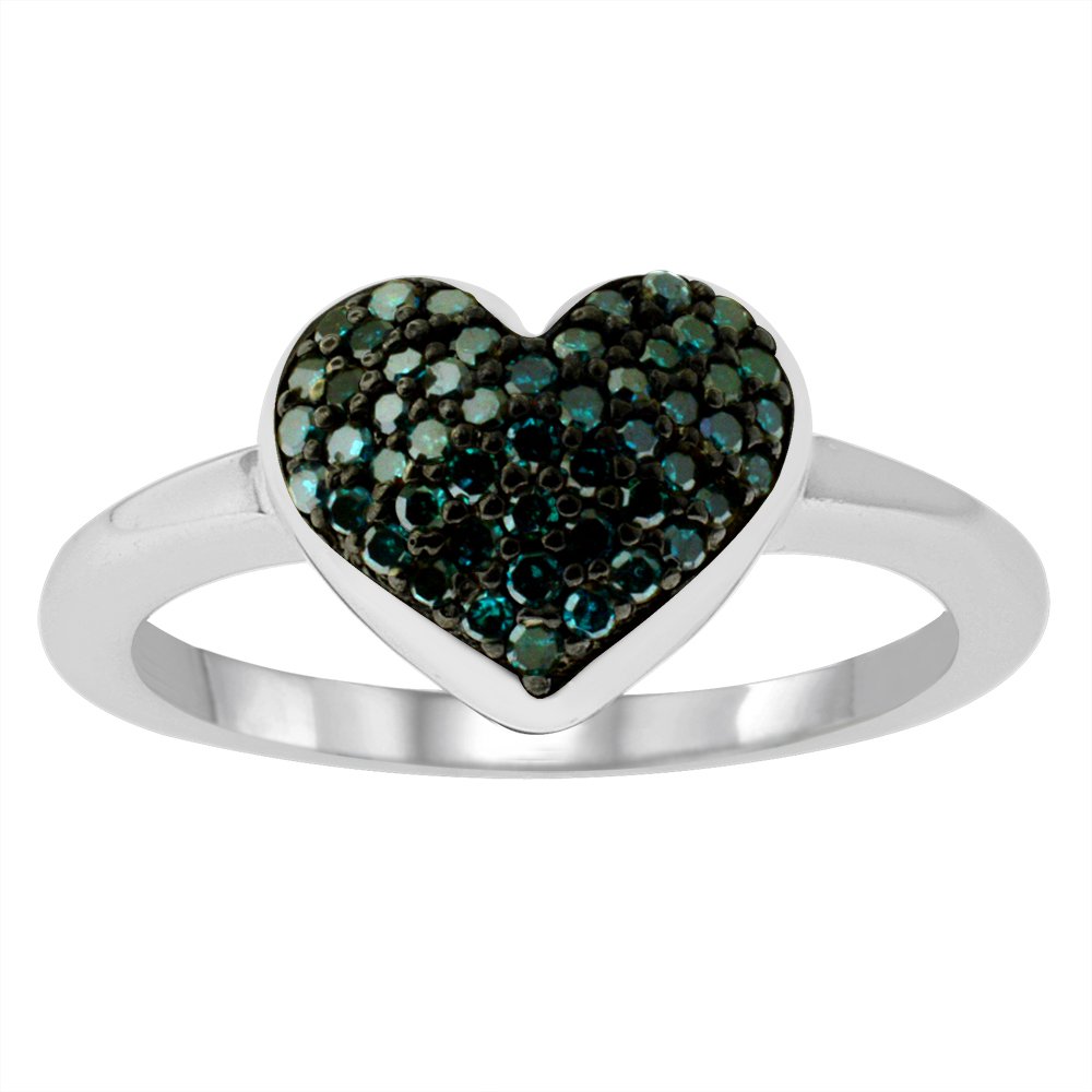 1/4 Carat (cttw) 925 Sterling Silver Blue Round Diamond Heart Ring for Women - Perfect for Valentine's Day, Anniversary Gifts & Romantic Occasions