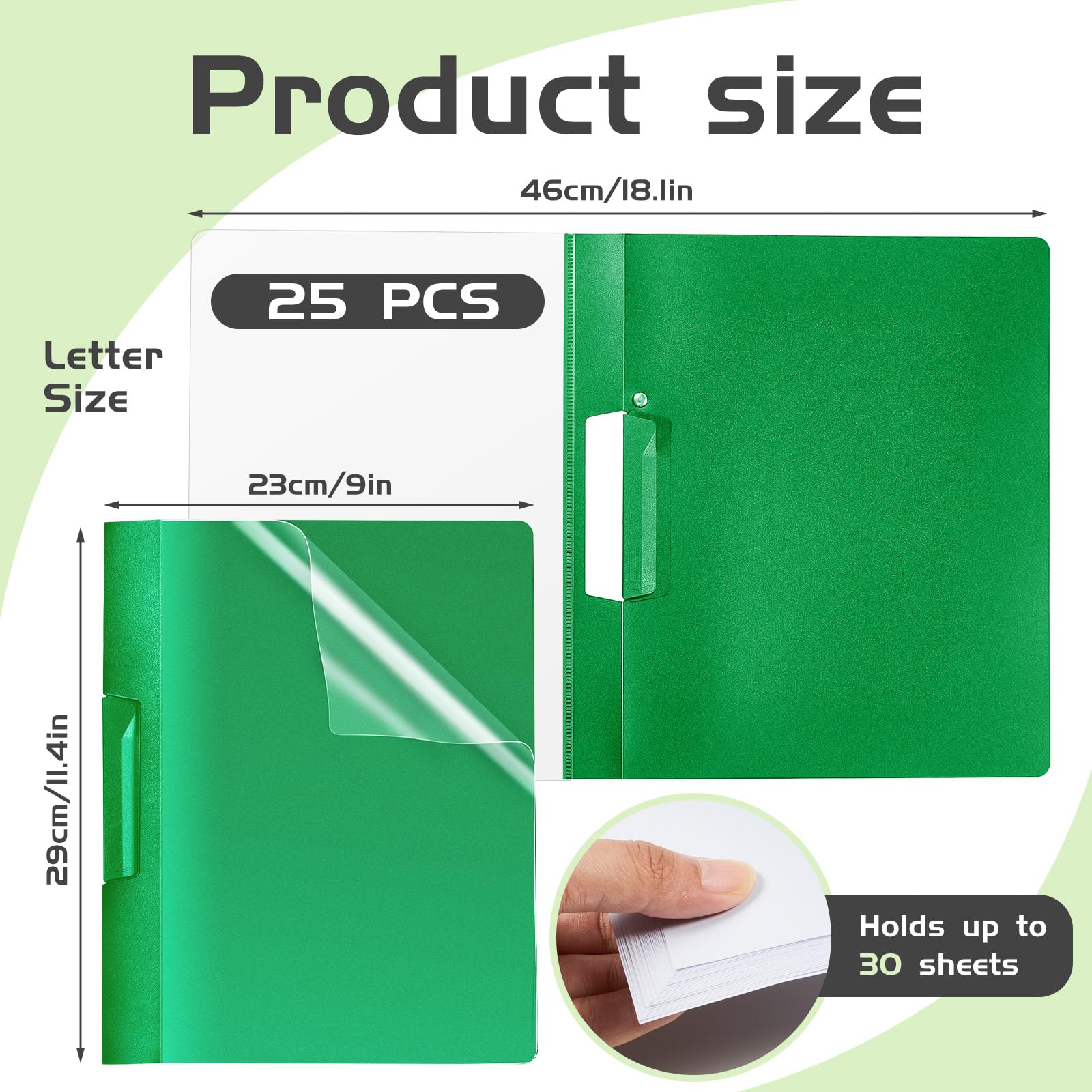 Maitys 25 Pack Clear Report Covers with Clip - 11.4 x 9 Inch Transparent Presentation Folders, Portfolio & Resume Folders for Letter Size Documents (Green) - Perfect for Job Interviews, School Projects & Office Organization