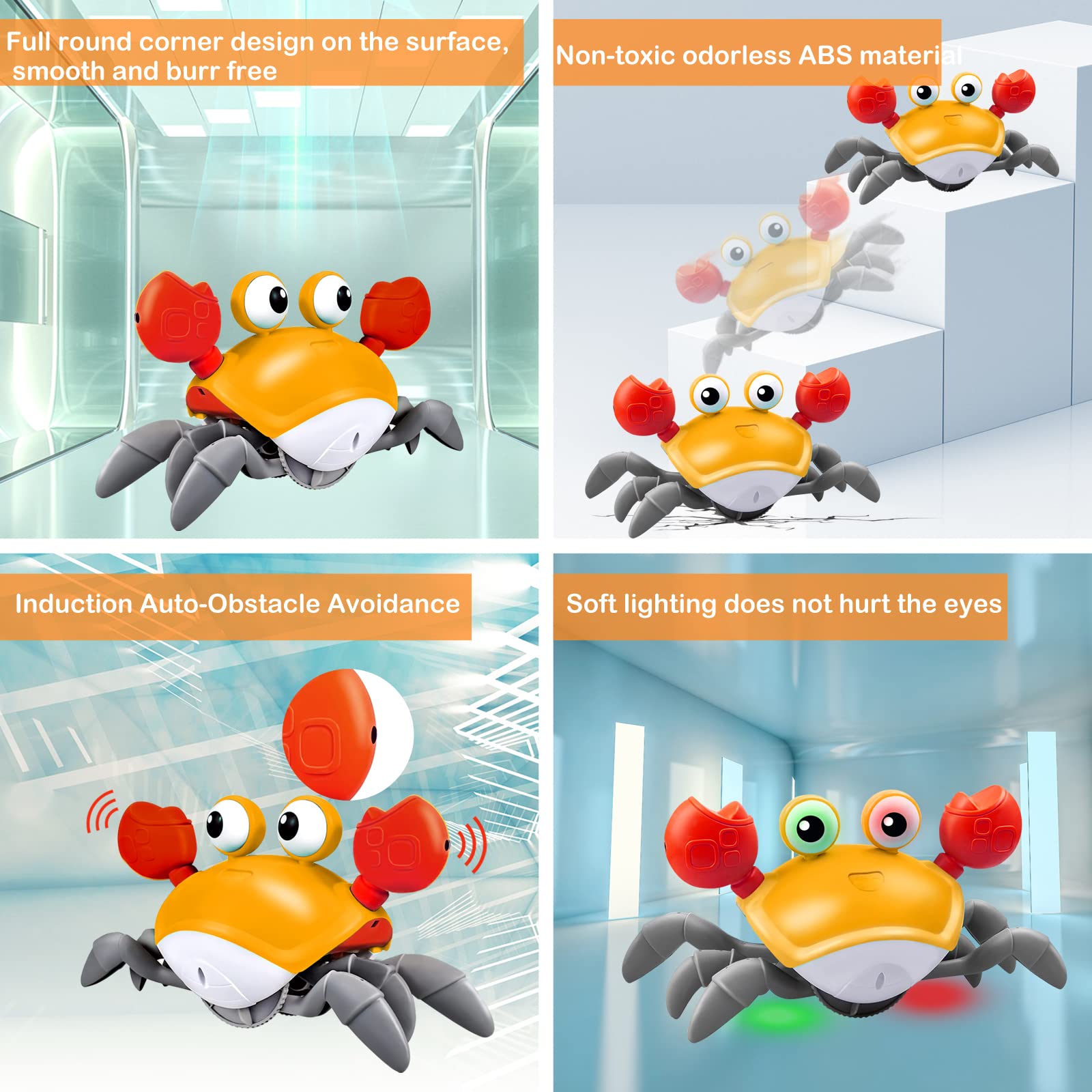 Automatic Obstacle-Avoiding Crawling Crab Baby Toy with Music & LED Lights - Interactive Tummy Time Toy Encourages Crawling for Infants & Toddlers - Perfect for Boys & Girls Developmental Playtime
