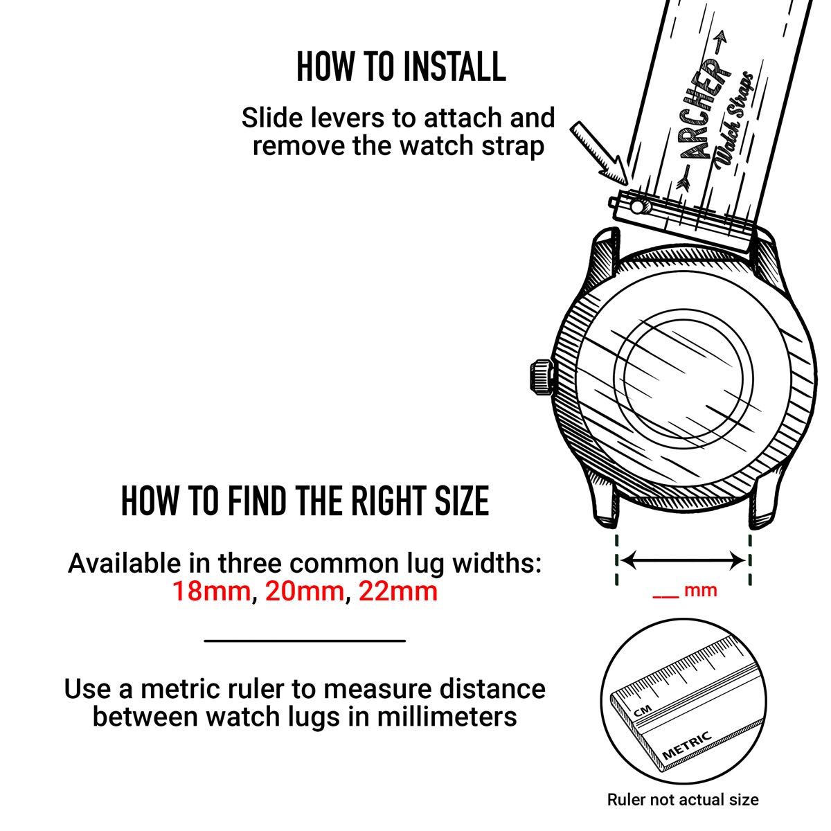 Premium Top Grain Leather Quick Release Watch Straps for Men & Women - Archer Collection | Durable & Comfortable Replacement Bands for Smartwatches, Dress Watches & Everyday Wear