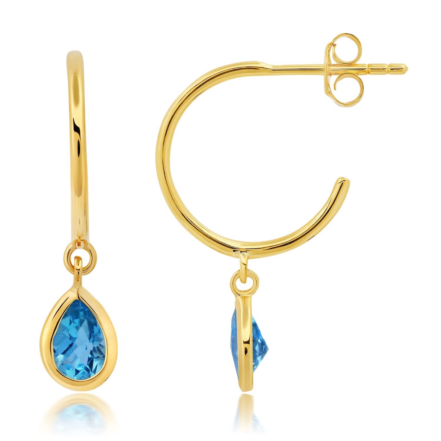 Open Hoop Pear Shape Blue Topaz Earrings - 925 Sterling Silver or 14k Gold Plated Dangle Charms | December Birthstone Jewelry for Women | Perfect for Gifts, Parties & Special Occasions