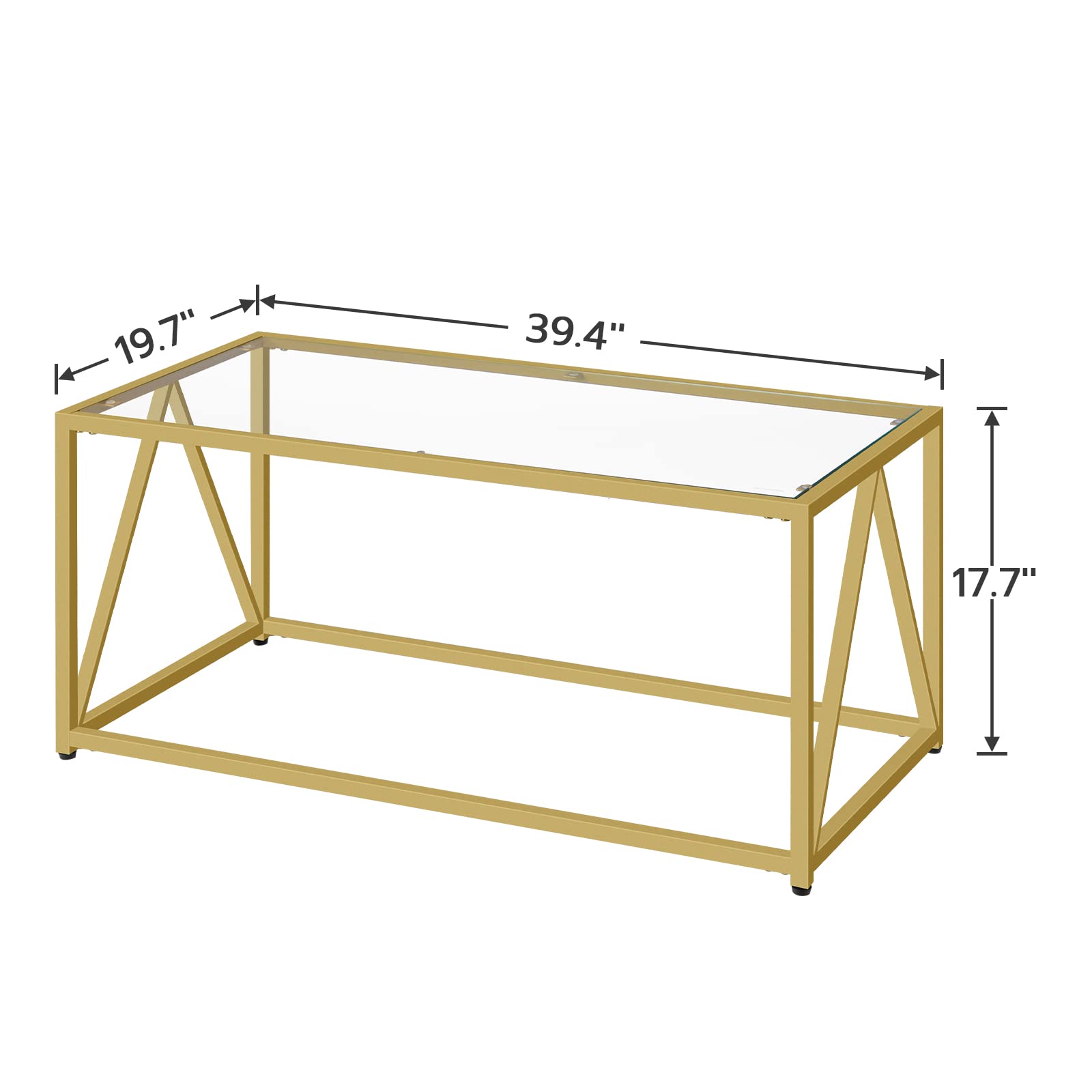 HOOBRO Modern Gold Glass Coffee Table for Living Room, 39.4 x 19.7 x 17.7 Inches, 1-Tier Center Table with Easy Assembly - Perfect for Apartments, Offices & Lounge Areas (Model GD04KF01)