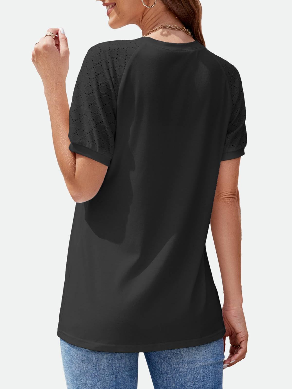 ZANZEA Women's Summer Tops - Puff Sleeve Blouses, Dressy Casual Crew Neck Short Sleeve Shirts, Pleated Tunic Loose T-Shirts for Work, Date & Vacation | Lightweight Comfortable Summer Fashion