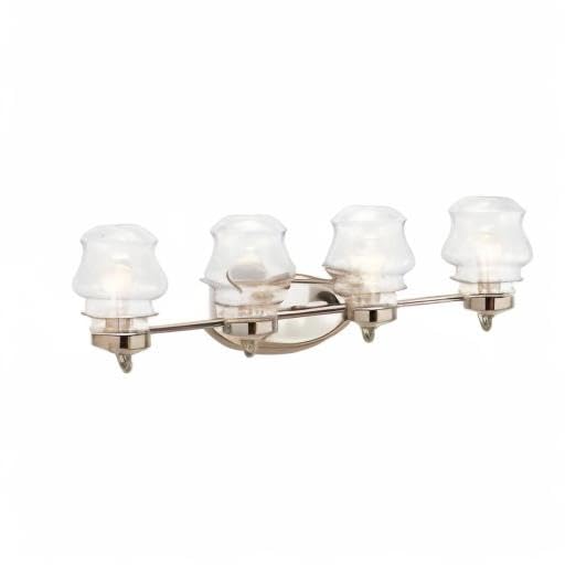 KICHLER Janiel 33.25 Inch 4-Light Bathroom Vanity Light Fixture with Clear Glass Shades in Polished Nickel Finish - Perfect for Bathroom, Dressing Room & Makeup Area Lighting