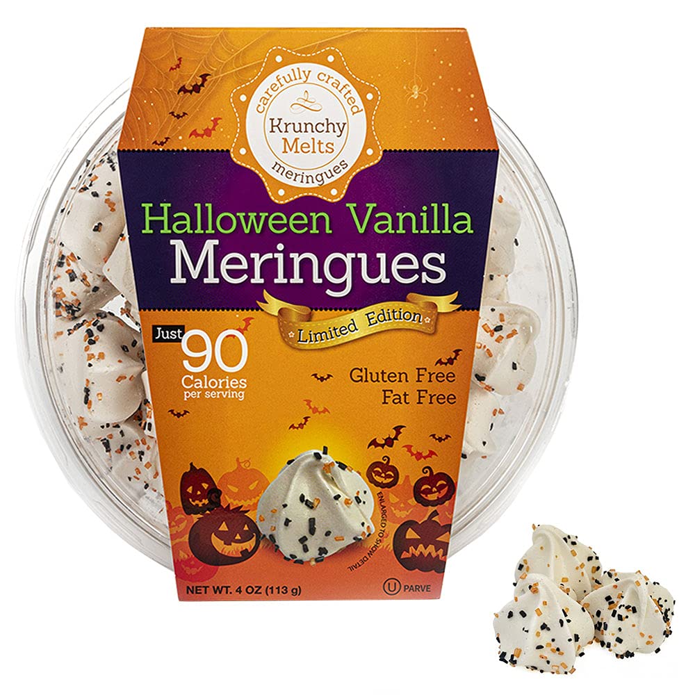 Krunchy Melts Original Meringue Cookies - Vanilla Flavor, Low Calorie (90 Cal/Serving), Fat Free, Gluten Free, Dairy Free Snacks - Perfect for Halloween Parties, Gifts & Healthy Desserts (4 Oz)