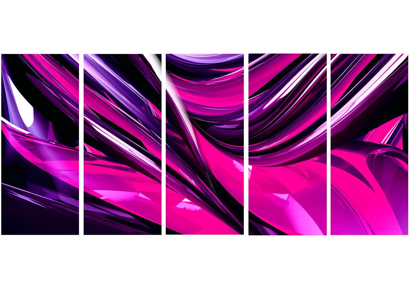 Designart Pink & Purple Ribbons Metal Wall Art - 60x28 Inches - 5 Panel Set - Modern Home Decor for Living Room, Bedroom, Office
