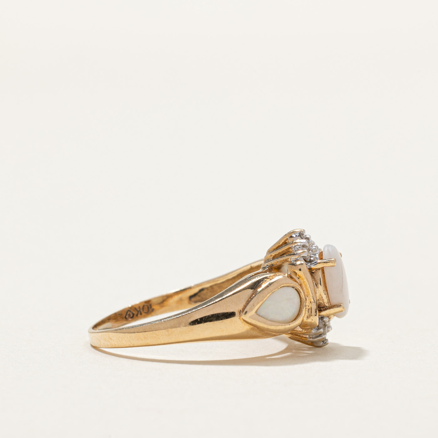 10K White Gold Opal & Diamond Semi Petal Ring - 0.60ctw Opal & 0.06ctw Diamond - Size 7.25 - Elegant Wedding Band, Anniversary Gift for Her, Perfect for Special Occasions & Everyday Wear