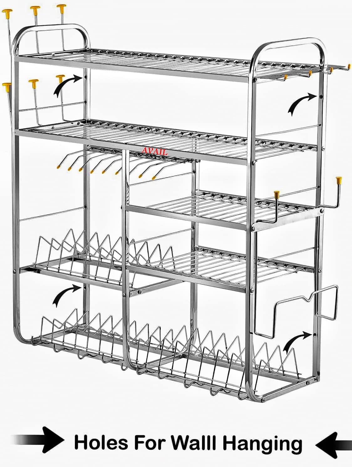 Stainless Steel 5-Tier Kitchen Dish Rack Organizer - 31x30 Inch Dish Drying Rack with Plate & Cutlery Holder | Space-Saving Kitchen Storage Shelf for Utensils, Cups & Dishes | Perfect for Small Kitchens, Apartments & Dish Drying Stations
