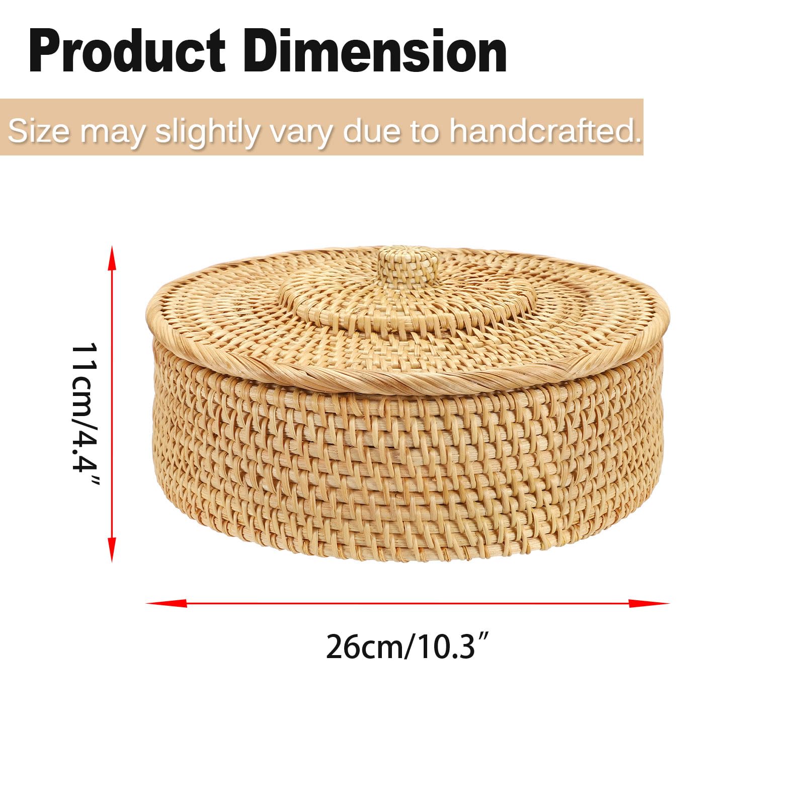 Round Rattan Basket with Lid - Small Wicker Storage for Home Decor
