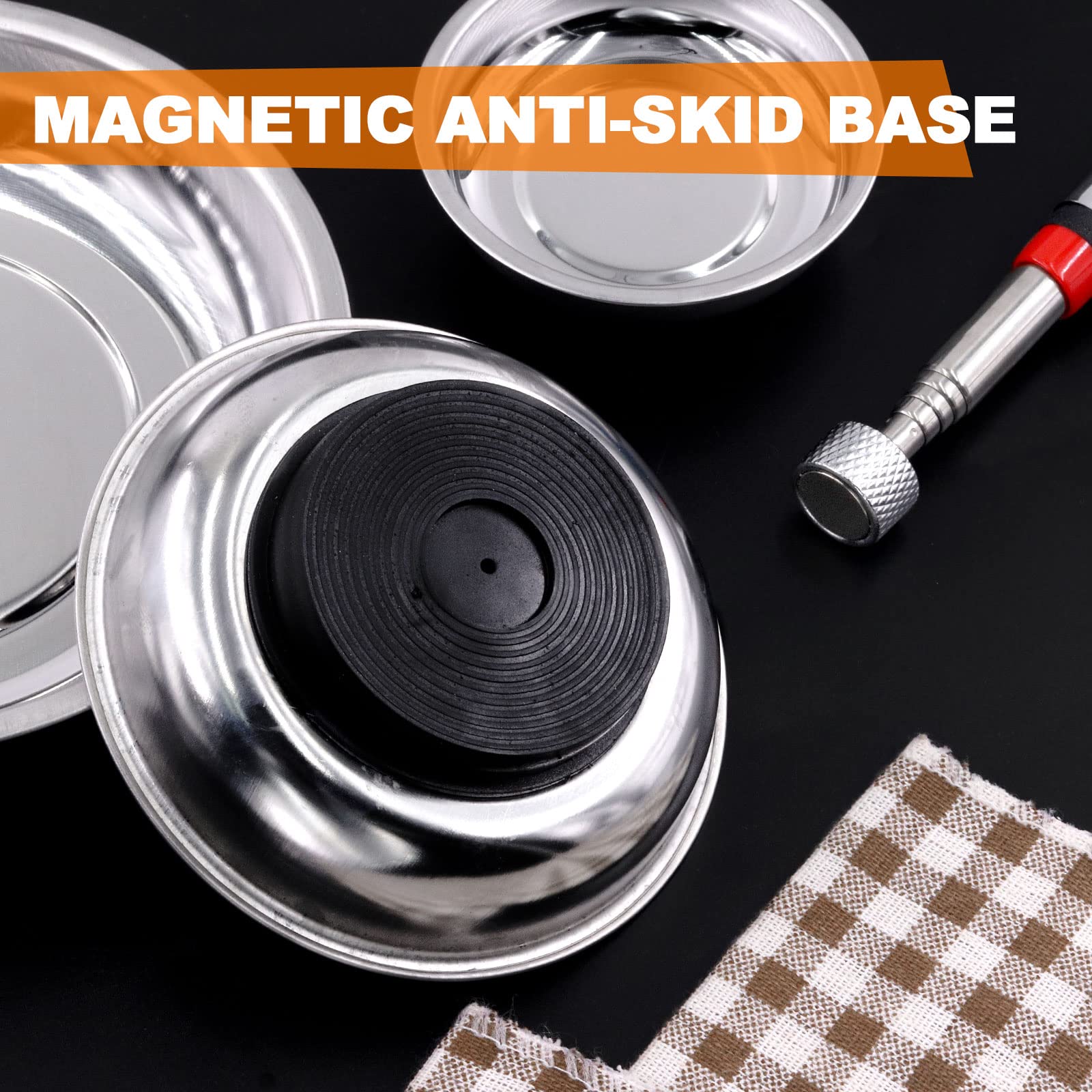 Tanstic 4-Piece Round Magnetic Tray Set with Telescopic Pickup Tool - 3