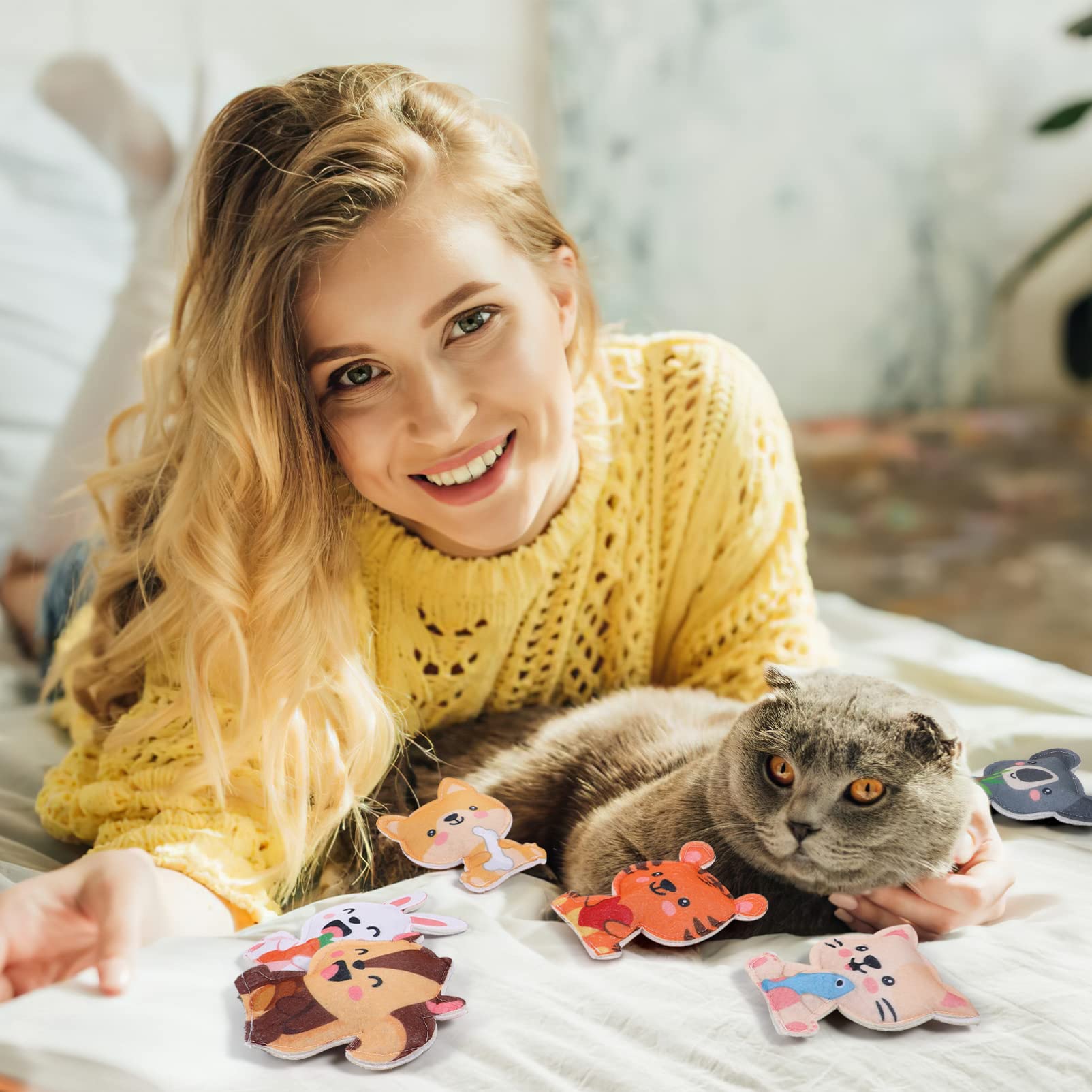 6Pcs Cat Toys Set with Catnip - Interactive Kitten Chew Toys in 6 Fun Designs for Indoor Play, Christmas & Halloween Gifts for Cats