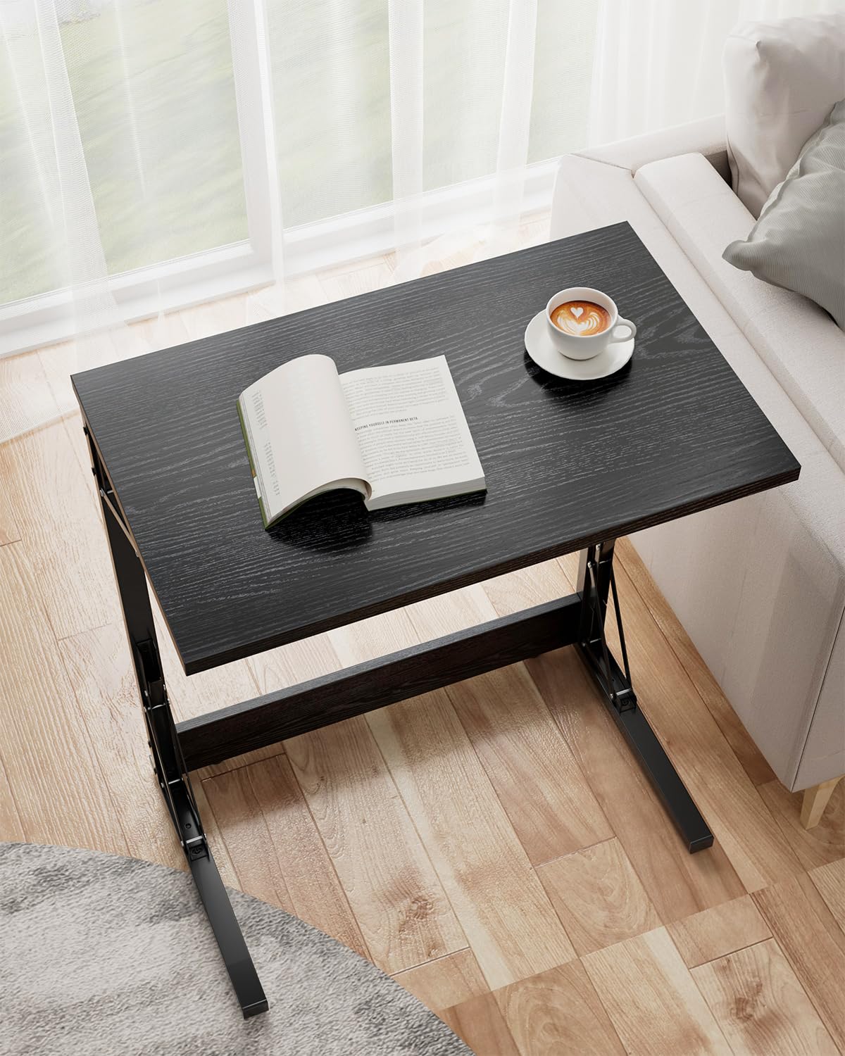 Tatub Folding TV Tray Table Set of 2 - 24 Inch Wide C-Shaped End Tables for Couches, Small Sofa-Side Laptop Desk with Sturdy Metal Frame - Perfect for Living Room, Bedroom, Office & Dorm Use - Dark Black
