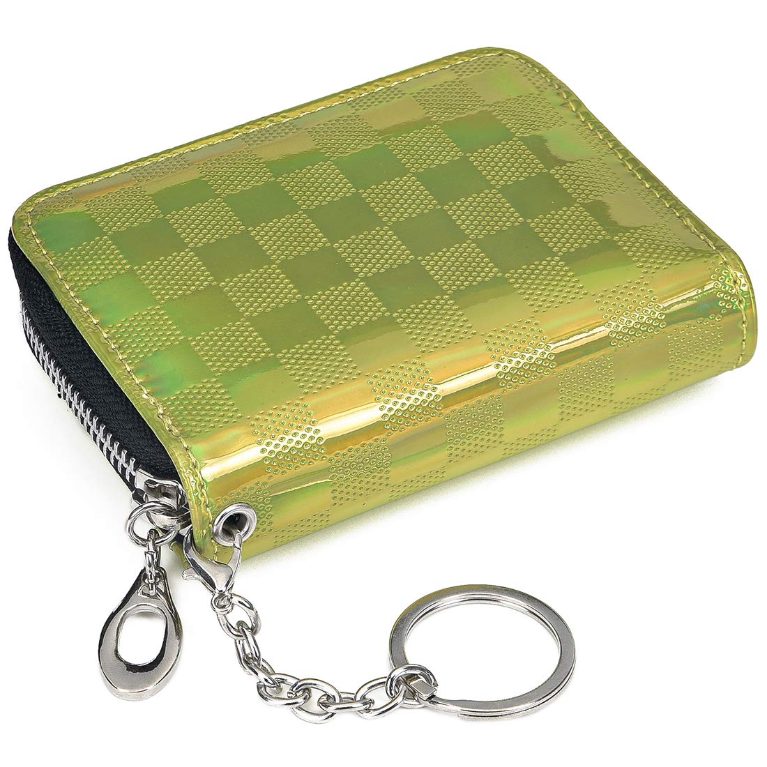 RFID Blocking Glitter Leather Keychain Wallet with Zipper & ID Window - Slim Credit Card Holder for Women & Men | Perfect for Travel, Shopping & Everyday Use