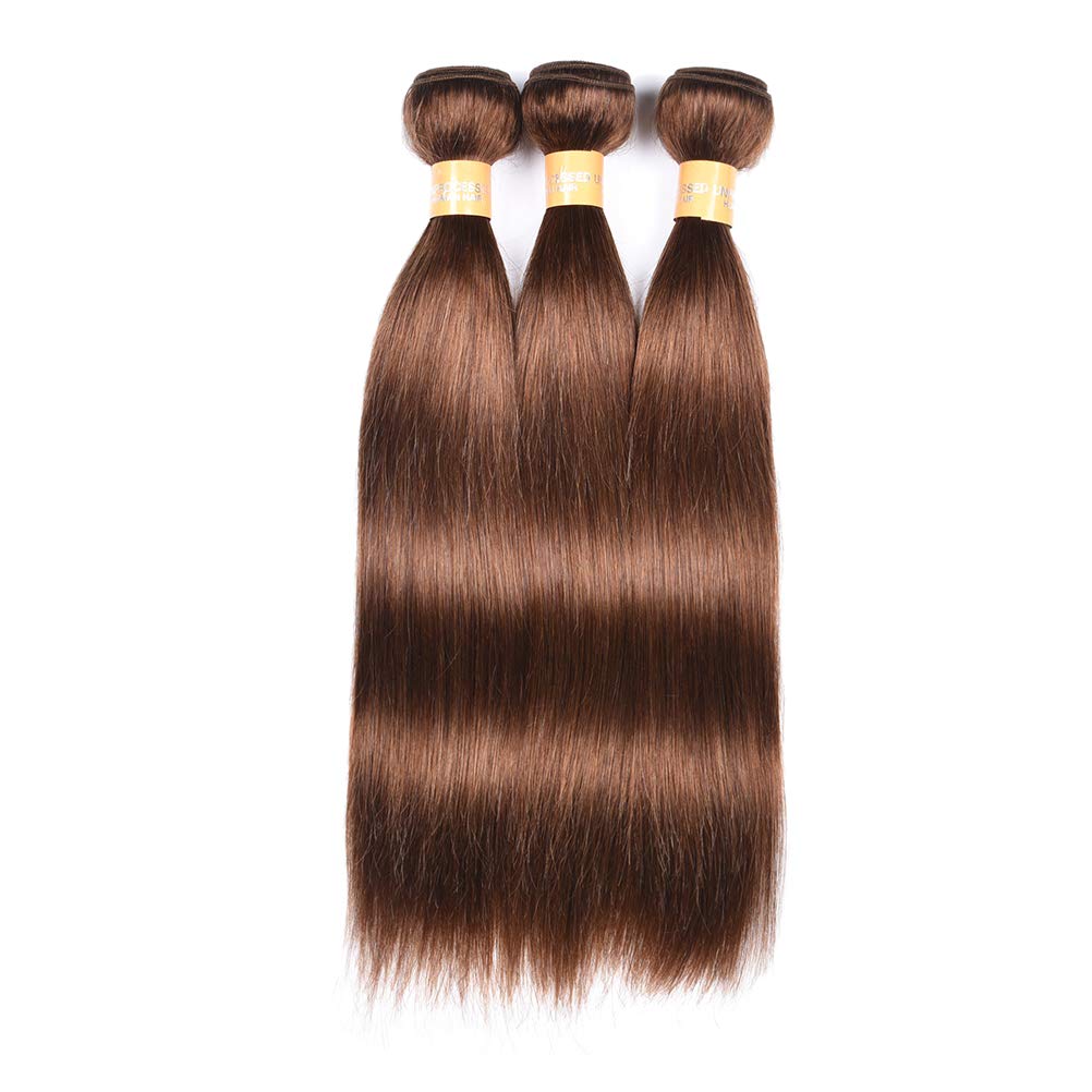 100% Virgin Peruvian Human Hair Bundles - Unprocessed Silky Straight Hair Extensions 3 Bundles (18 20 22 Inch, Medium Brown 4#) for Weaving, Styling & Everyday Glamour