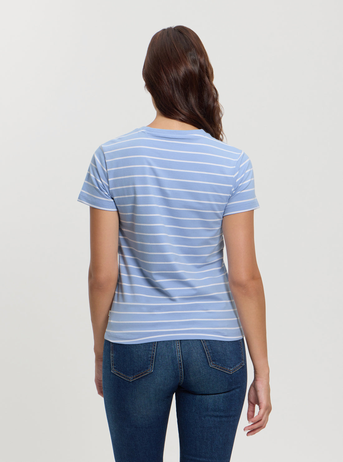 Guess Women's Blue Striped T-Shirt | Casual Short Sleeve Cotton Top for Everyday Wear | Perfect for Summer Outfits, Beach Days & Weekend Errands