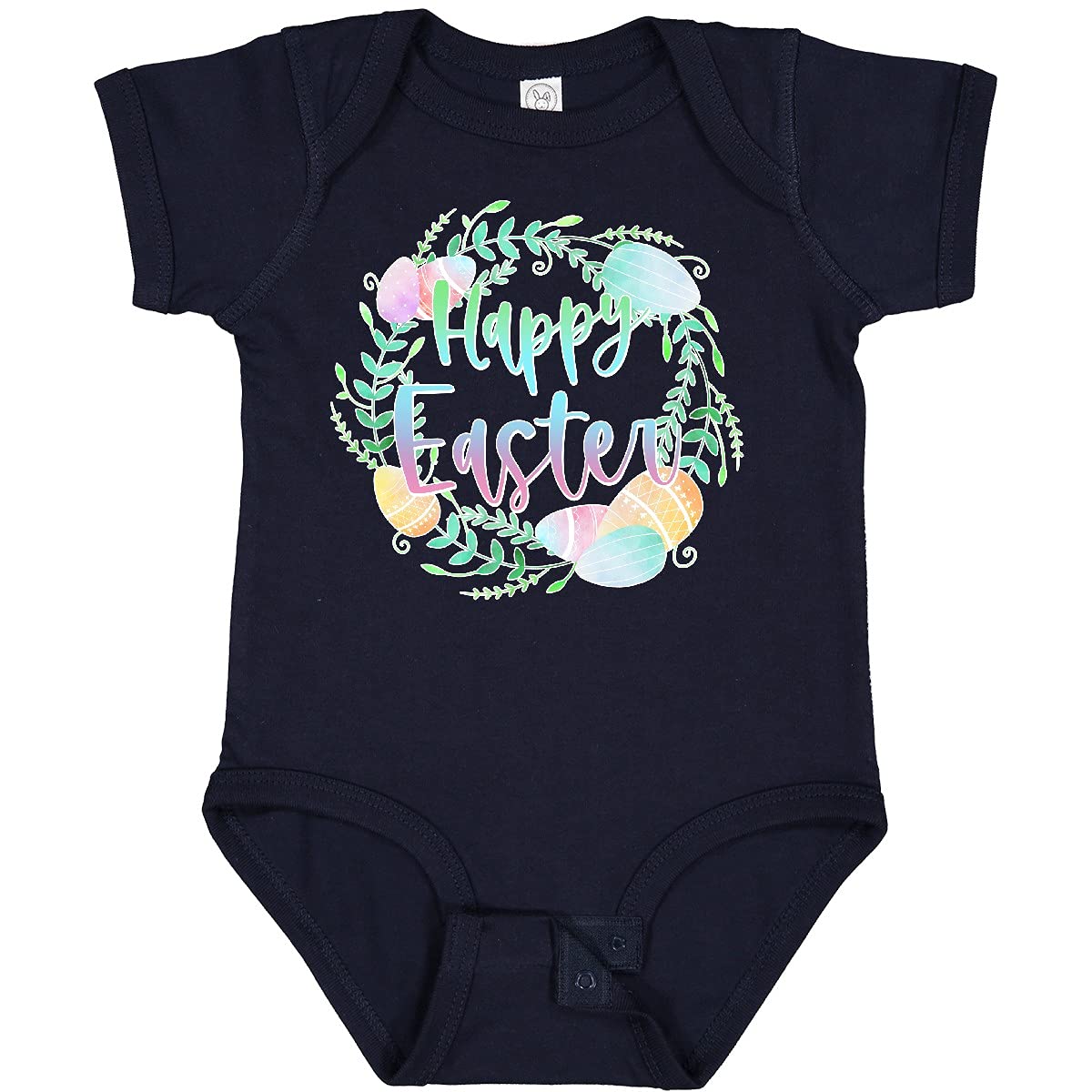 Inktastic Happy Easter Pastel Egg Wreath with Laurels Baby Bodysuit - Cute Easter Outfit for Infants & Toddlers - Perfect for Easter Photos, Family Gatherings & Spring Celebrations