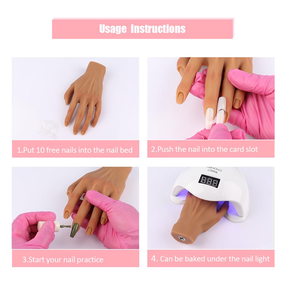 Professional Silicone Practice Hand for Acrylic Nails - Adjustable Mannequin Hand for Nail Art Training - Life-Size Fake Hand for DIY Nails, Beginners & Salon Artists - Perfect for Home Practice & Professional Nail Technician Training