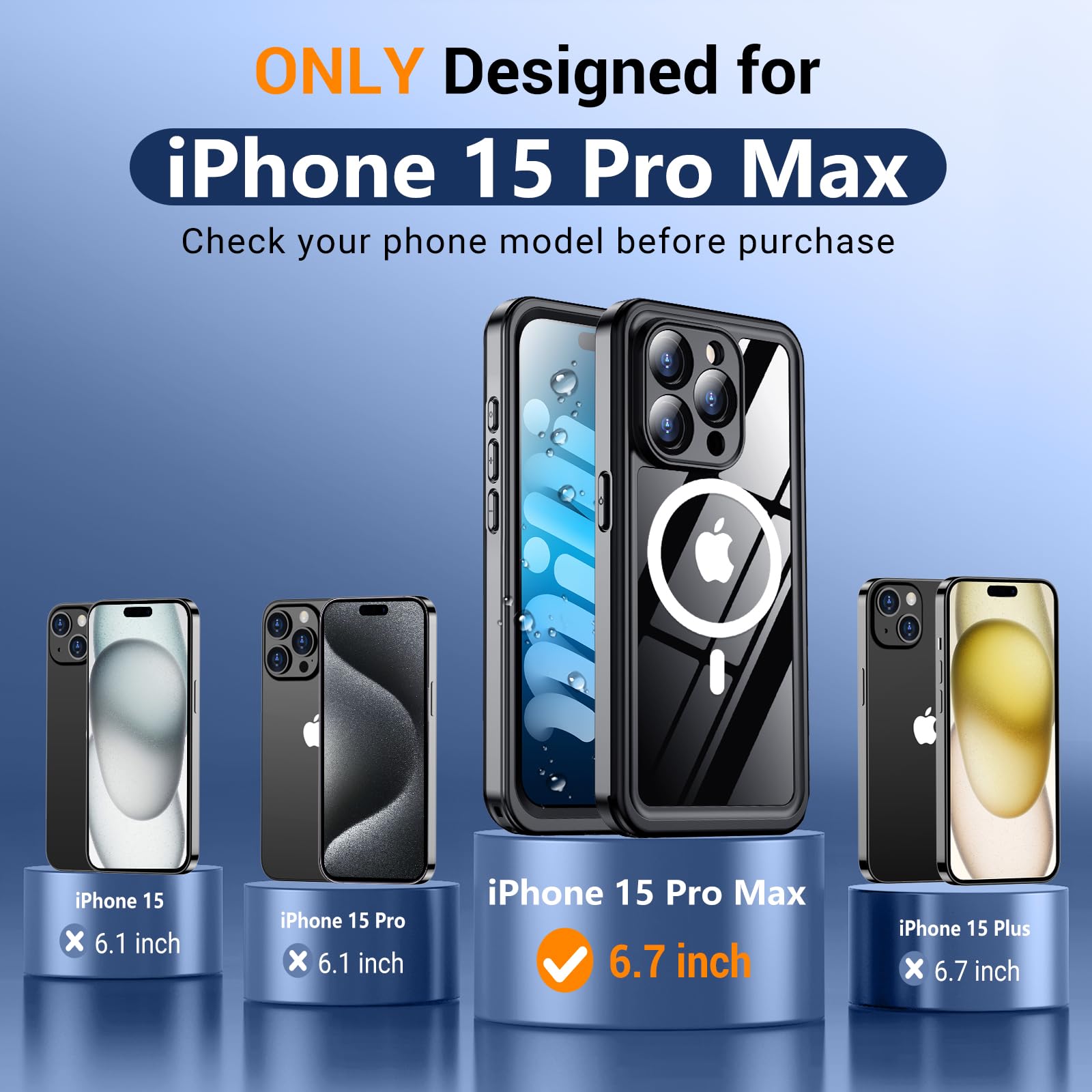Temdan Magnetic Waterproof Case for iPhone 15 Pro Max (6.7