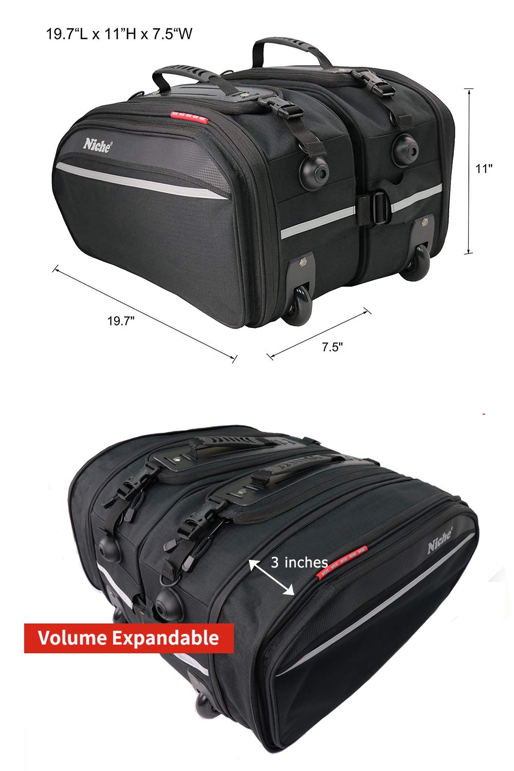 2-Piece Motorcycle Saddle Bags - Expandable 25% Waterproof Panniers for Street & Sports Bikes with Rain Cover (Large, NMO-2209) | Durable Travel Luggage for Commuting, Touring & Adventure Rides