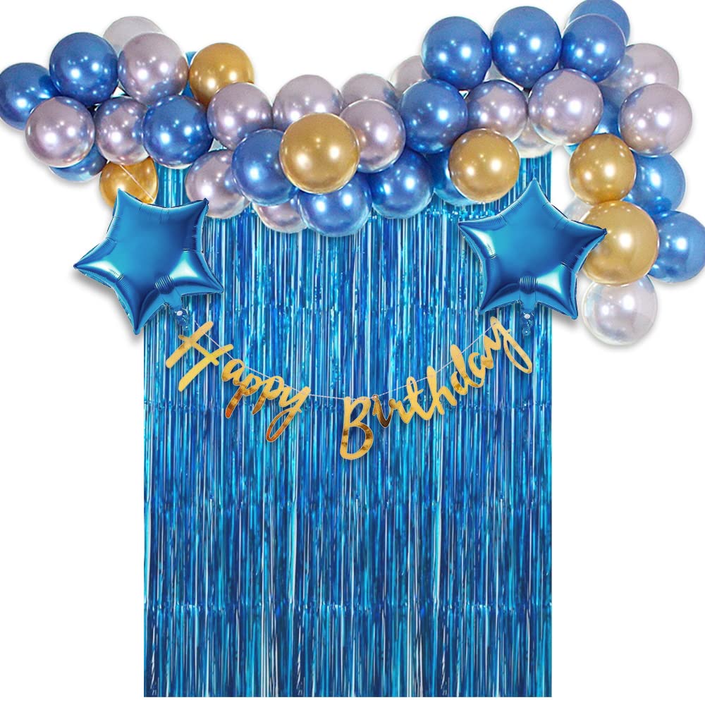 41 Pcs Boys Birthday Party Decorations Kit - Golden Foil Banner, Blue Foil Curtain, Star Balloons for Kids Birthday Celebration | Perfect for Indoor Party, Baby Shower & Birthday Backdrop