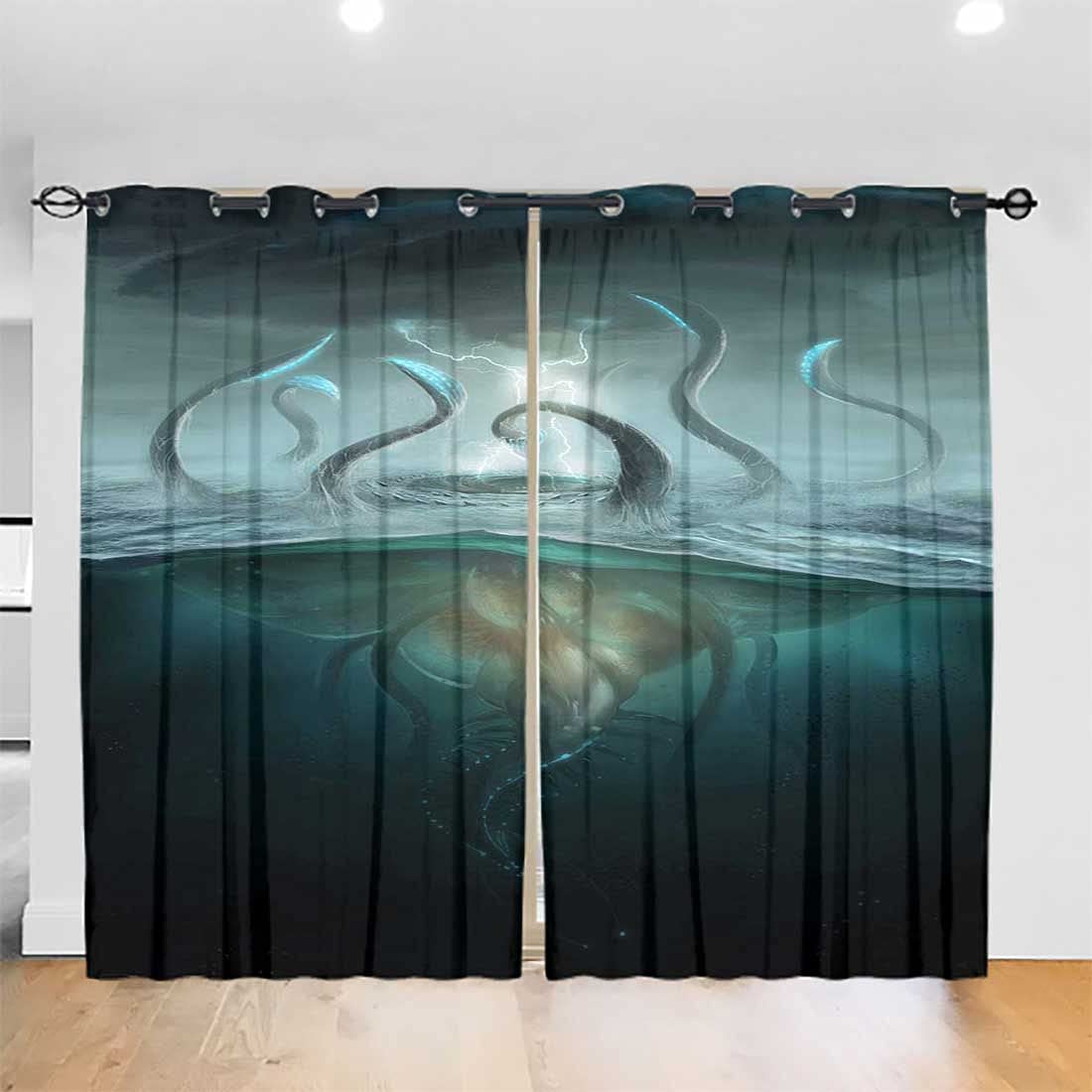 GGACEN Ocean Octopus Sea Monster Blackout Curtains - Thermal Insulated Grommet Window Drapes for Living Room & Bedroom (71