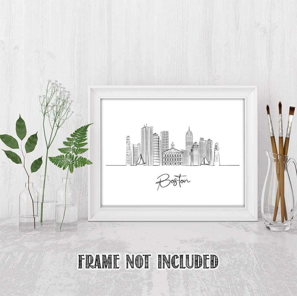 Boston Skyline Wall Art Print - Unframed 11x14 for Home & Office Decor