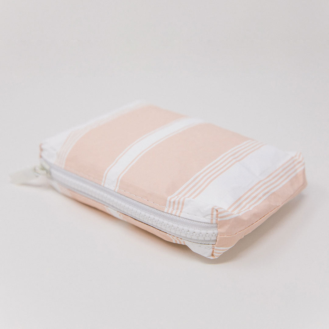 Aloha Mini Linen Stripe Pouch - Small Travel Cosmetic Bag for Women, Cute Striped Makeup Organizer - Perfect for Beach Vacation, Gym Essentials & Daily Use