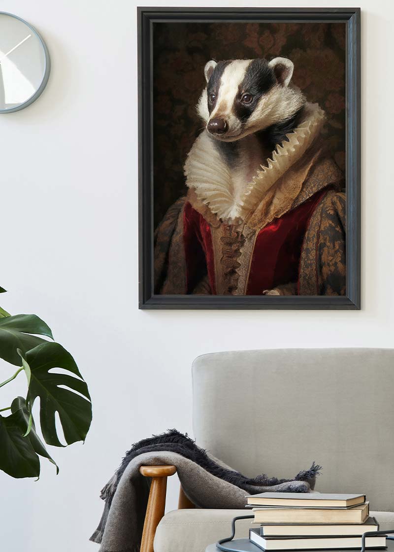 Badger Lady Portrait Print - Unique Wildlife Wall Art for Home & Office Decor - Perfect for Living Room, Bedroom, or Gift