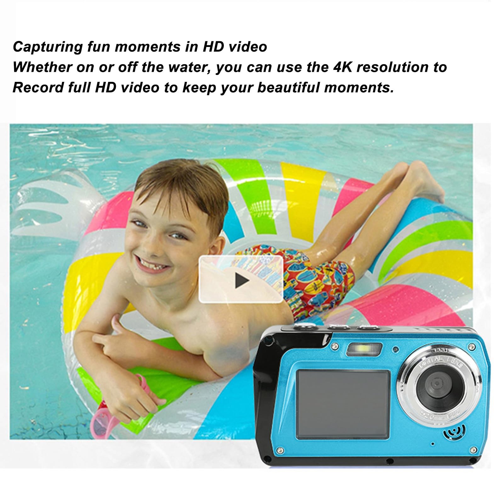 4K Underwater Camera 10FT Waterproof - 56MP 16X Zoom Digital Camera with Fill Light & Dual HD Screens for Snorkeling, Scuba Diving, Rafting and Beach Vacation Photography