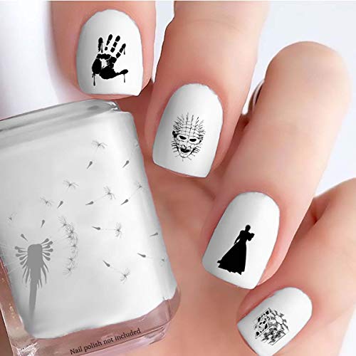 Classic Horror Style Nail Decals Vol VII - Clear Vinyl Nail Stickers for Halloween, Cut Peel & Stick Nail Art - Perfect for Costume Parties, Spooky Events & Horror Theme Nail Designs