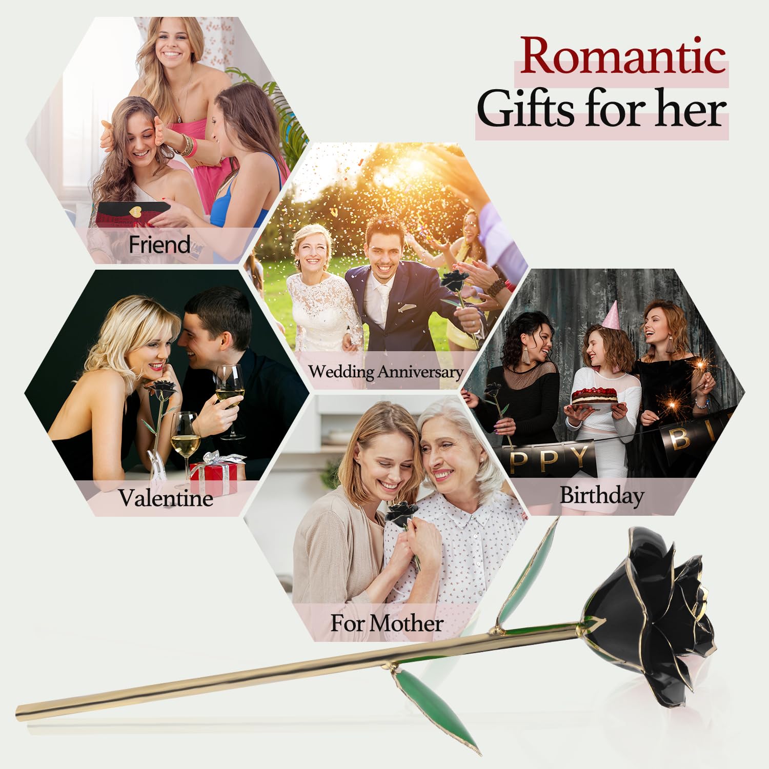 24K Gold Dipped Black Rose - Long Stem Artificial Flower with Transparent Stand & Gift Box, Elegant Home Decor, Perfect Gift for Mom, Wife, Valentine's Day, Anniversary & Thanksgiving (Wedding Centerpiece, Romantic Proposal, Luxury Home Decoration)