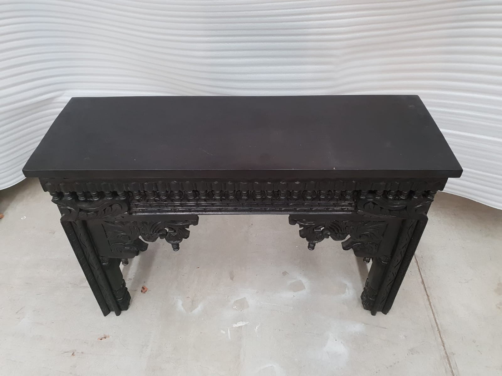 Hand Carved Solid Wood Console Table - Indian Black Wooden Entryway Hall Table for Living Room, Foyer & Home Decor