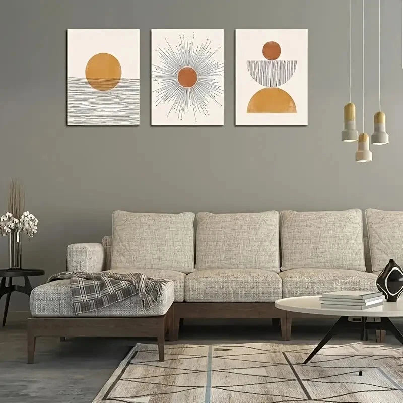 3-Piece Geometric Orange Sun Rising Metal Wall Art - Ready to Hang Modern Home Decor for Living Room, Bedroom & Office