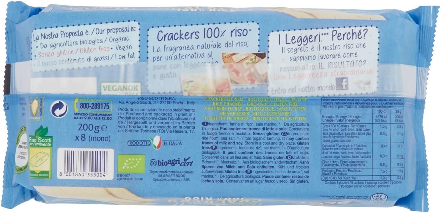 Scotti Gluten Free Rice Crackers 200g - 100% Natural, Light & Crispy Snacks for Healthy Eating, Keto & Vegan Diets - Perfect for On-the-Go, Lunch Boxes & Party Platters