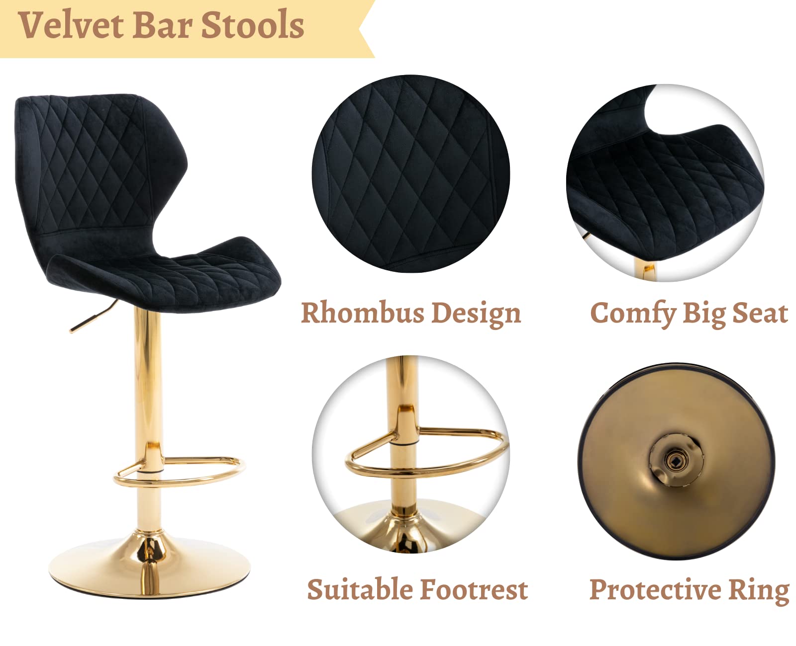 EALSON Velvet Bar Stools Set of 4 - 30